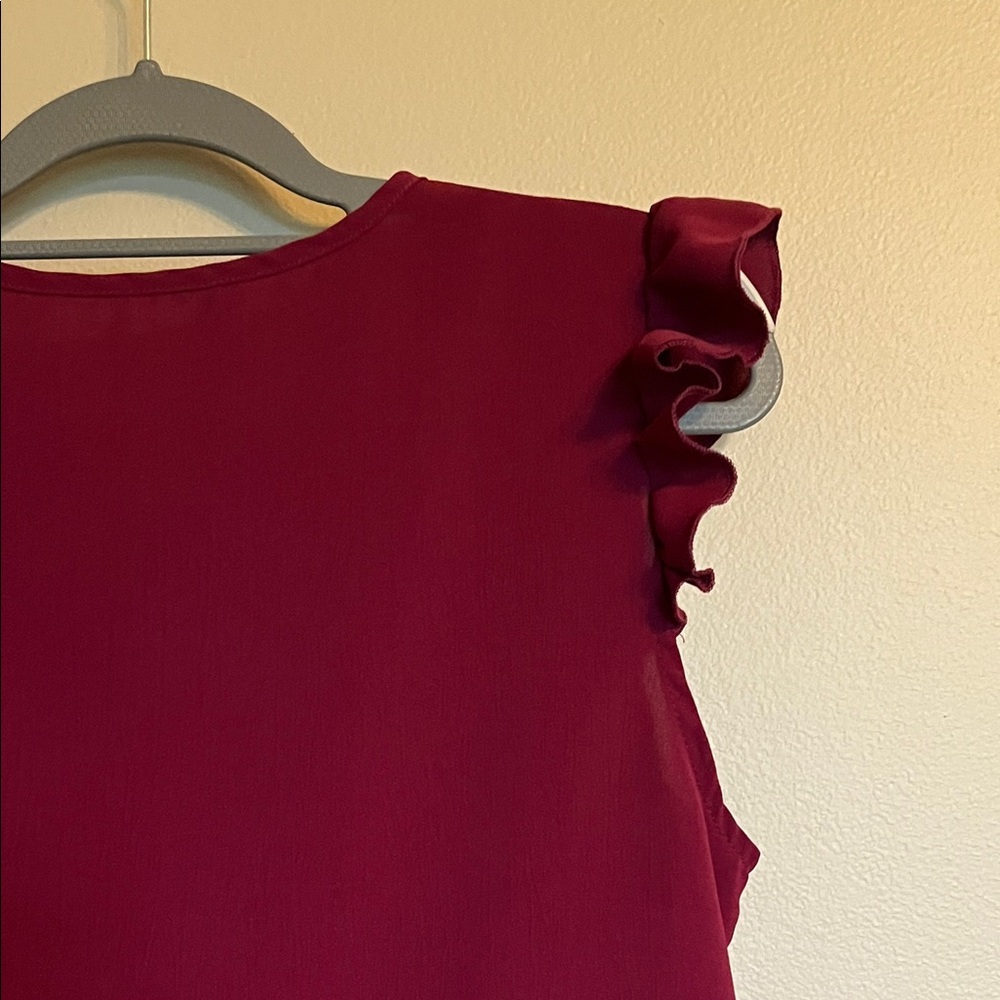 Burgundy Ruffle Sleeve Top - Picture 6 of 6